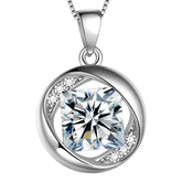 Round Birthstone April Diamond Necklace Pendant - Necklaces - Aurora Tears
